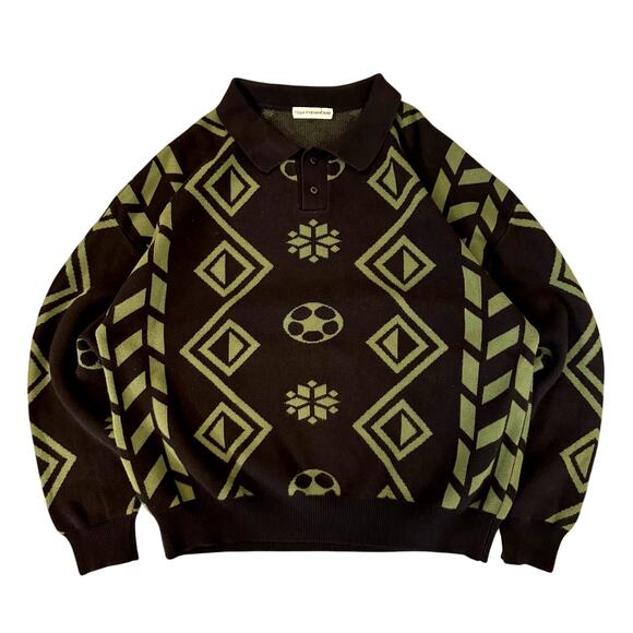 Gosha Rubchinsky Soccer Pattern Collar Polo Knit Sweater - Picture 1 of 5